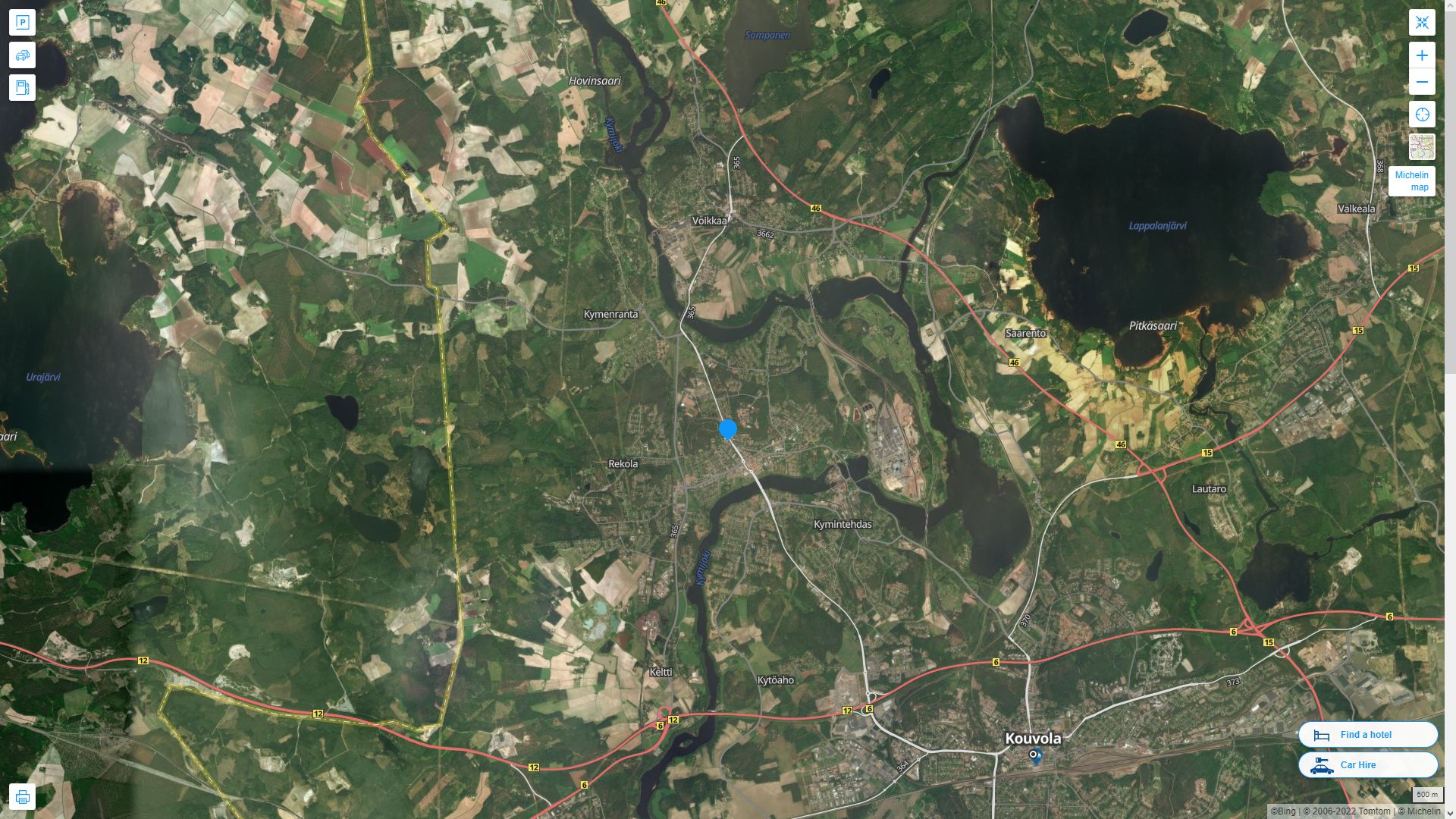 Kuusankoski Finlande Autoroute et carte routiere avec vue satellite